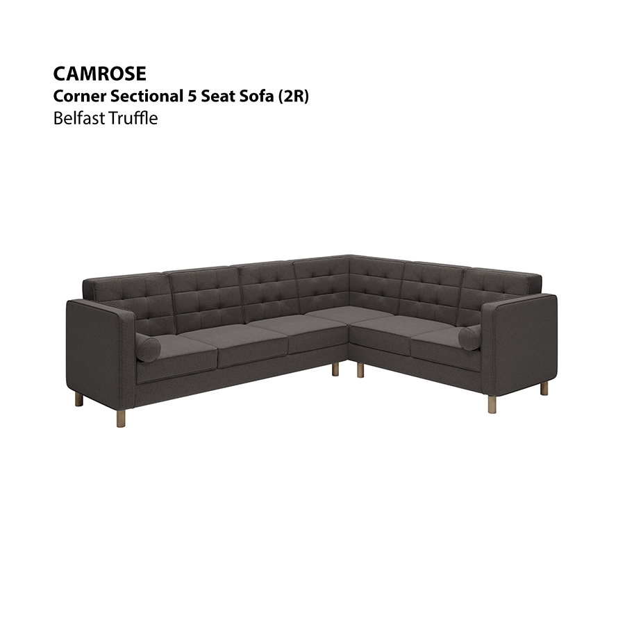 MORE CAMROSE OPTIONS Camrose Corner Sectional 5 Seat (2R) Sofa Camrose Corner Sectional 5 Seat (2R) Sofa Fabric Belfast Truffle Mandaue Foam