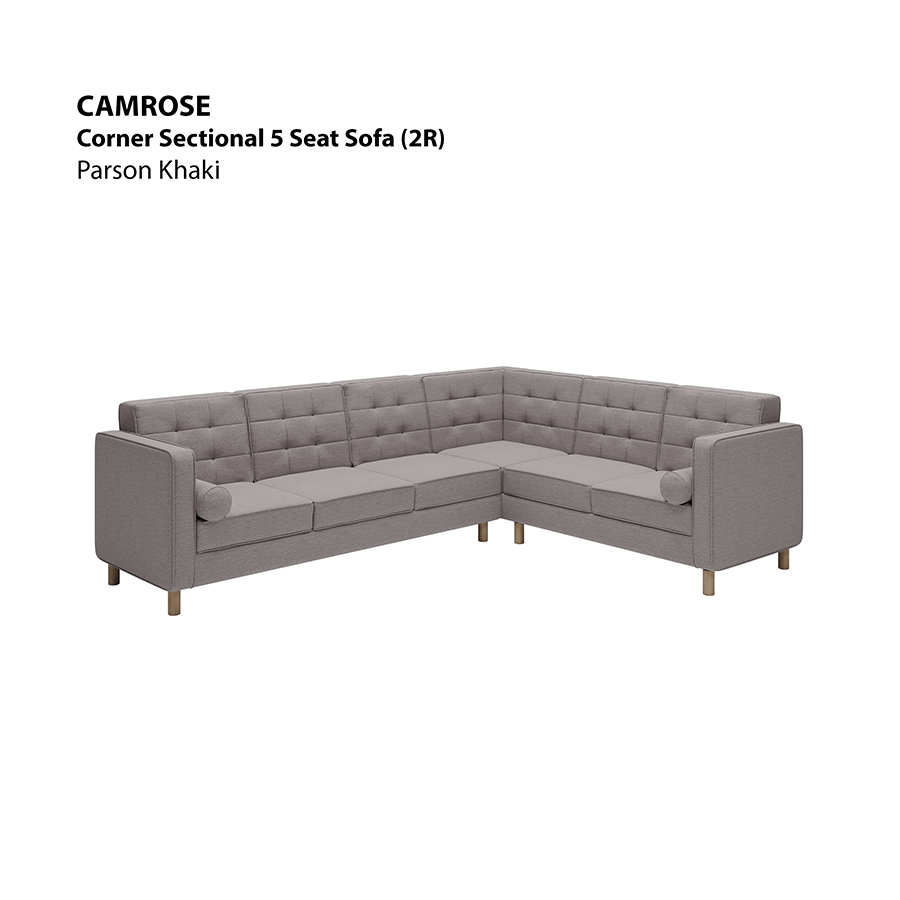 MORE CAMROSE OPTIONS Camrose Corner Sectional 5 Seat (2R) Sofa Camrose Corner Sectional 5 Seat (2R) Sofa Fabric Parson Khaki Mandaue Foam