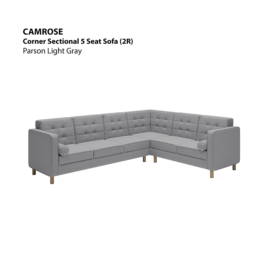 MORE CAMROSE OPTIONS Camrose Corner Sectional 5 Seat (2R) Sofa Camrose Corner Sectional 5 Seat (2R) Sofa Fabric Parson Light Gray Mandaue Foam