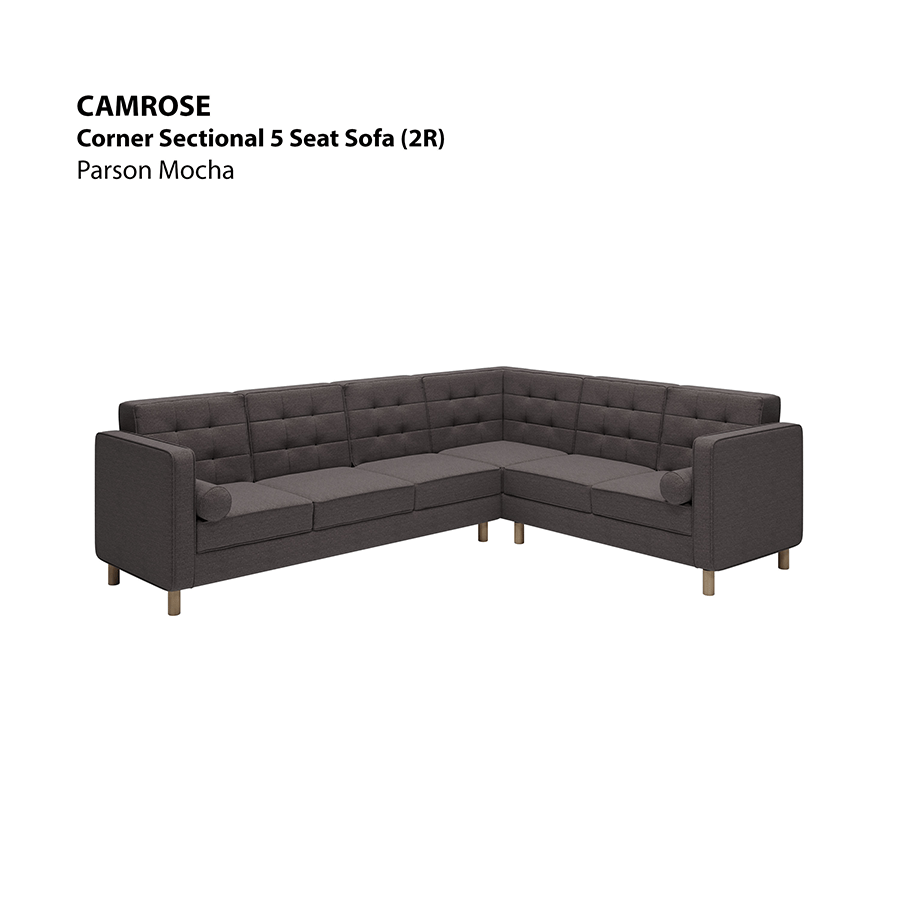 MORE CAMROSE OPTIONS Camrose Corner Sectional 5 Seat (2R) Sofa Camrose Corner Sectional 5 Seat (2R) Sofa Fabric Parson Mocha Mandaue Foam