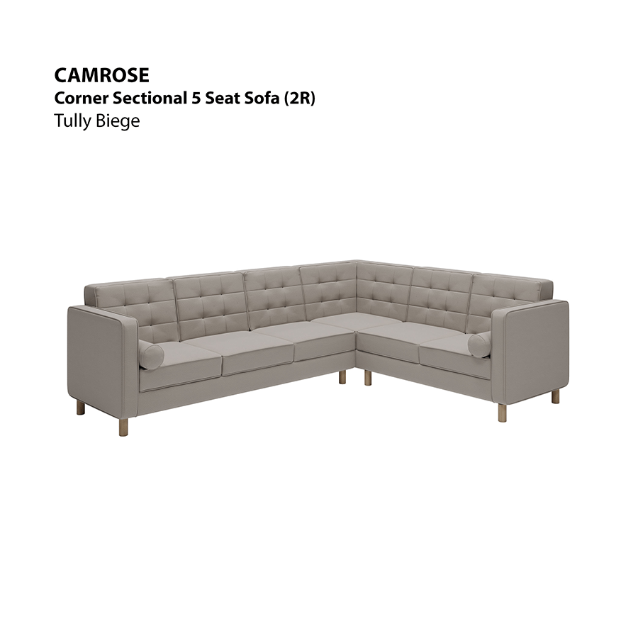 MORE CAMROSE OPTIONS Camrose Corner Sectional 5 Seat (2R) Sofa Camrose Corner Sectional 5 Seat (2R) Sofa Leatherette Tully Beige Mandaue Foam