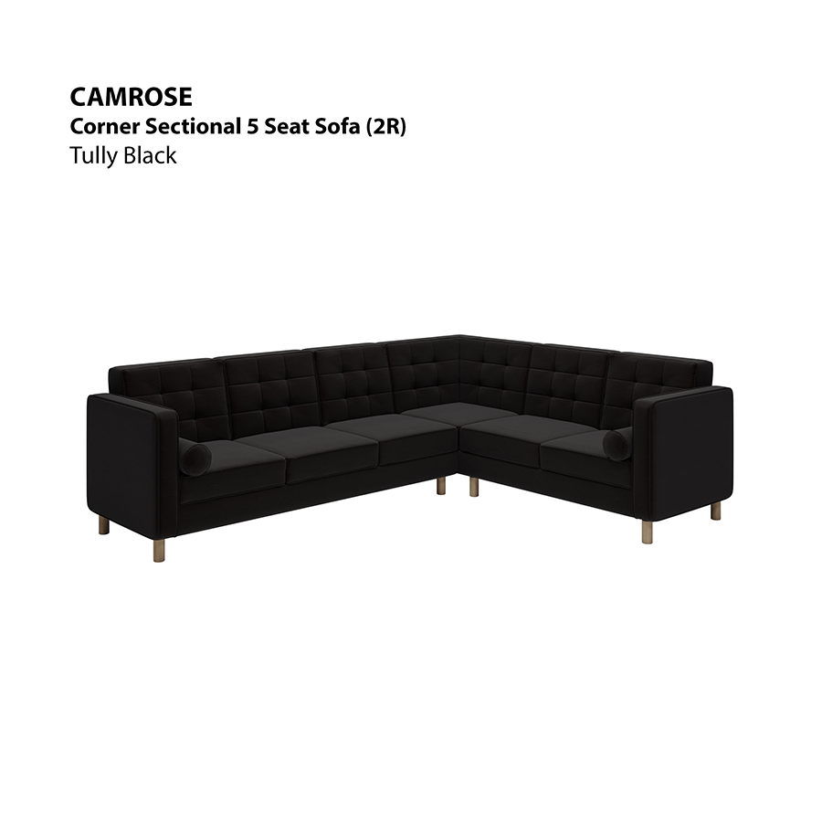 MORE CAMROSE OPTIONS Camrose Corner Sectional 5 Seat (2R) Sofa Camrose Corner Sectional 5 Seat (2R) Sofa Leatherette Tully Black Mandaue Foam