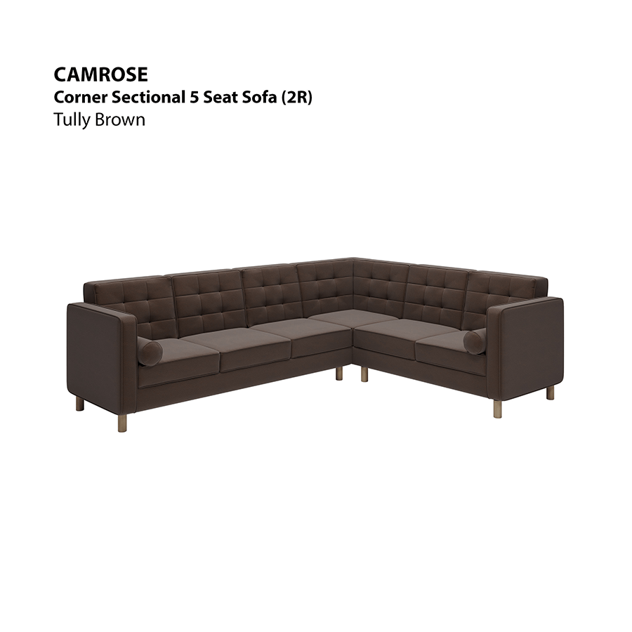 MORE CAMROSE OPTIONS Camrose Corner Sectional 5 Seat (2R) Sofa Camrose Corner Sectional 5 Seat (2R) Sofa Leatherette Tully Brown Mandaue Foam