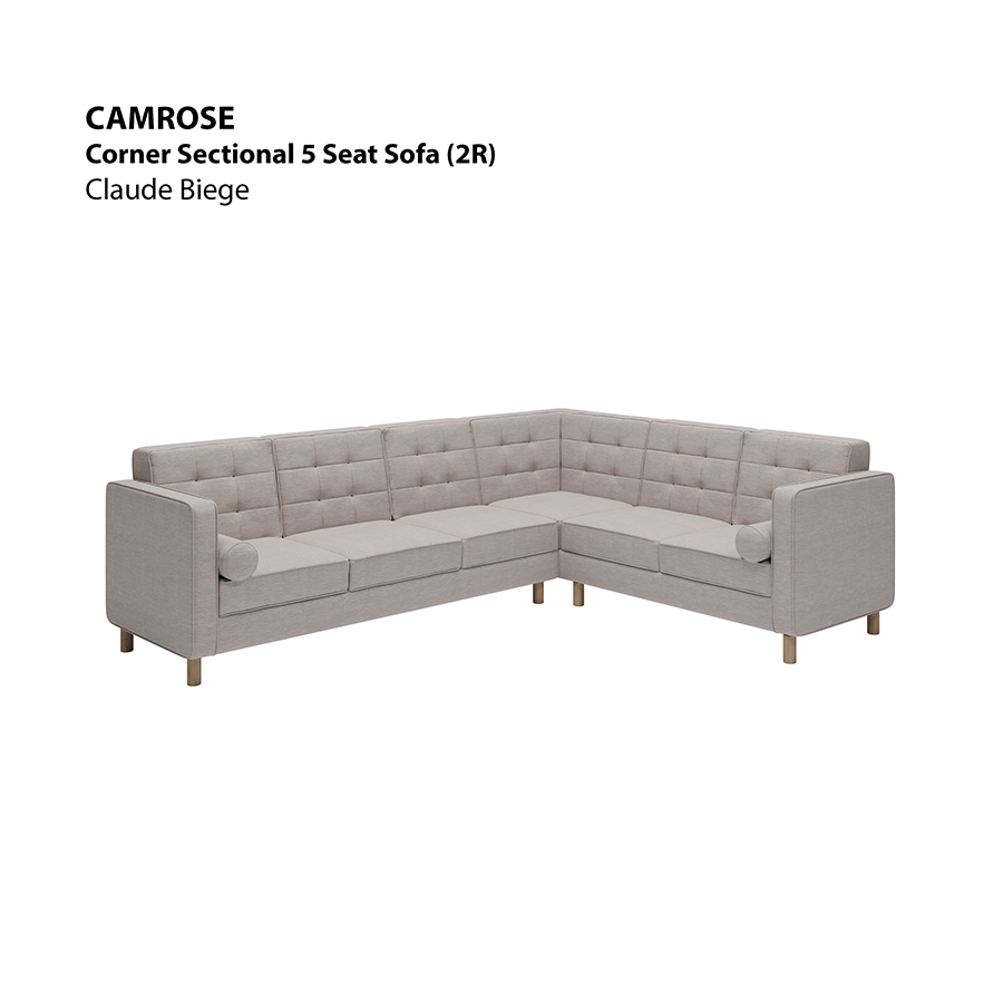 MORE CAMROSE OPTIONS Camrose Corner Sectional 5 Seat (2R) Sofa Camrose Corner Sectional 5 Seat (2R) Sofa Lux Claude Beige Mandaue Foam
