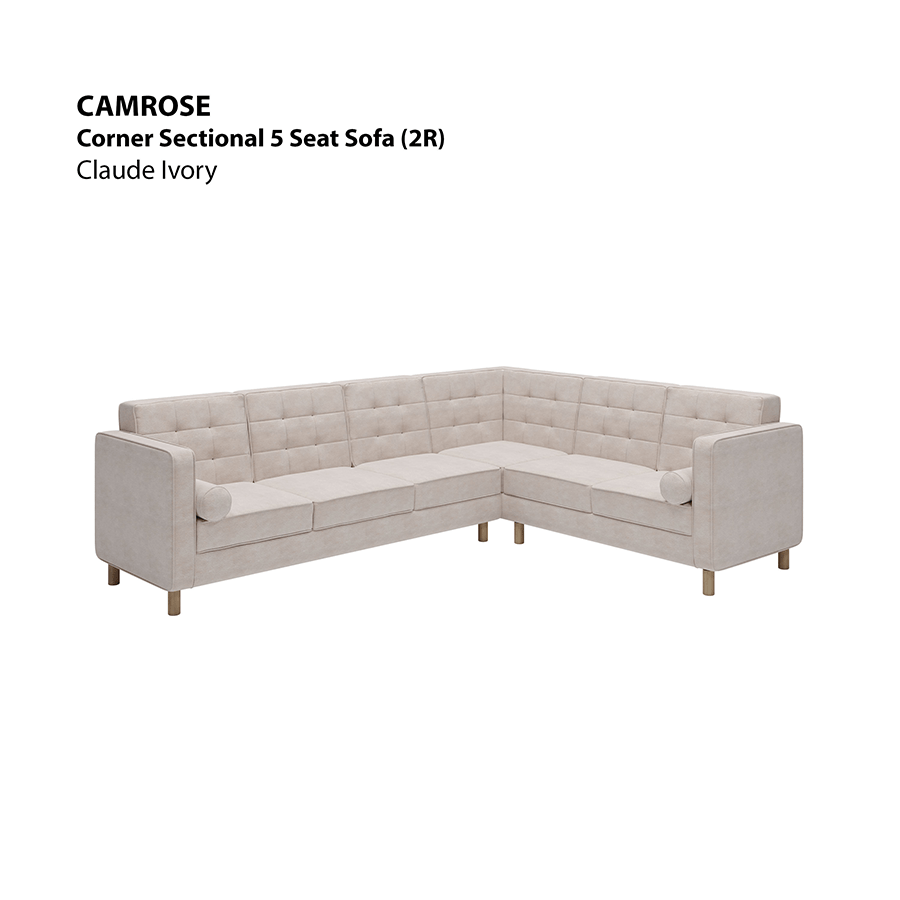 MORE CAMROSE OPTIONS Camrose Corner Sectional 5 Seat (2R) Sofa Camrose Corner Sectional 5 Seat (2R) Sofa Lux Claude Ivory Mandaue Foam