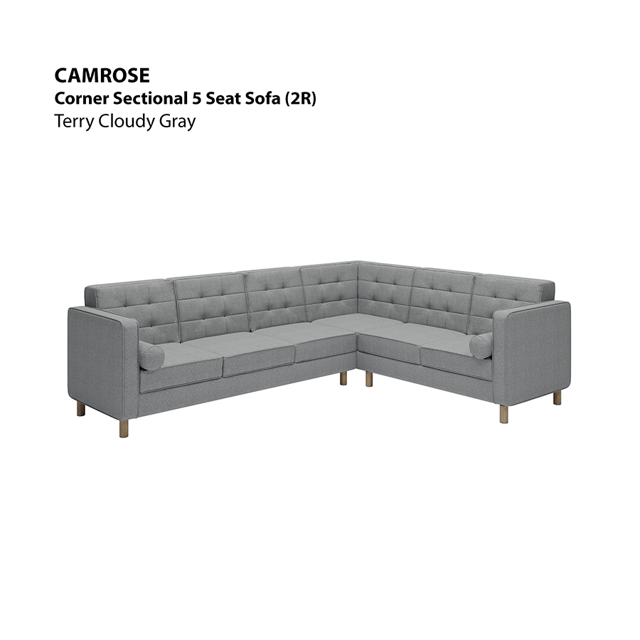MORE CAMROSE OPTIONS Camrose Corner Sectional 5 Seat (2R) Sofa Camrose Corner Sectional 5 Seat (2R) Sofa Lux Terry Cloudy Gray Mandaue Foam