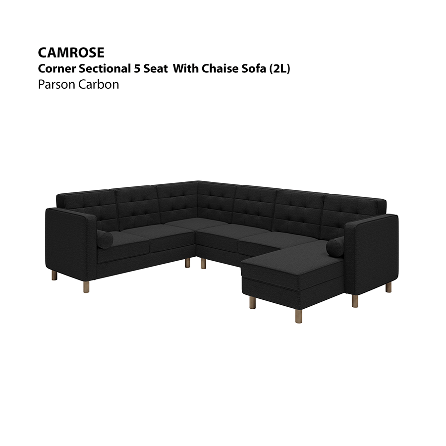 MORE CAMROSE OPTIONS Camrose Corner Sectional 5 Seat with Chaise (2L) Sofa Camrose Corner Sectional 5 Seat with Chaise (2L) Sofa Fabric Parson Carbon Mandaue Foam