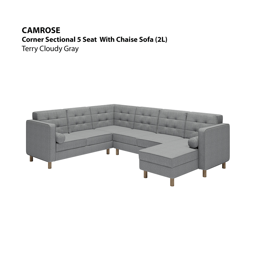 MORE CAMROSE OPTIONS Camrose Corner Sectional 5 Seat with Chaise (2L) Sofa Camrose Corner Sectional 5 Seat with Chaise (2L) Sofa Lux Terry Cloudy Gray Mandaue Foam