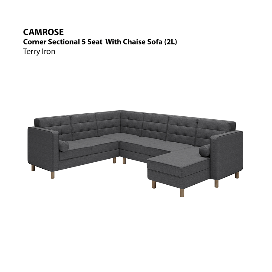 MORE CAMROSE OPTIONS Camrose Corner Sectional 5 Seat with Chaise (2L) Sofa Camrose Corner Sectional 5 Seat with Chaise (2L) Sofa Lux Terry Iron Mandaue Foam