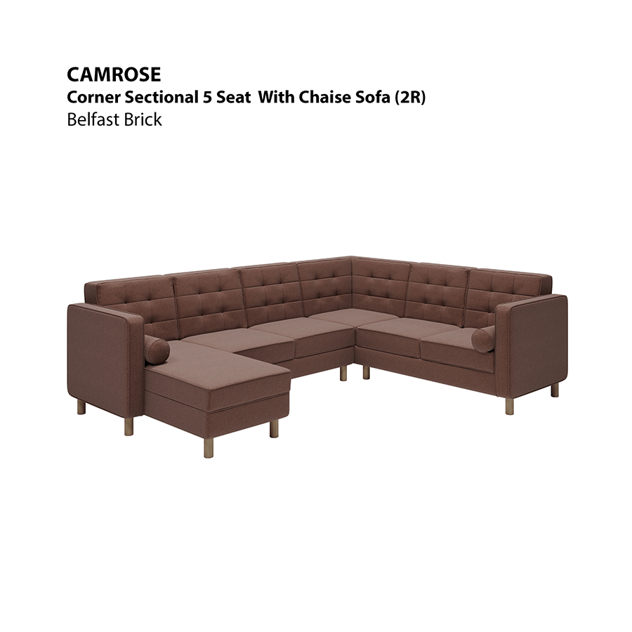 MORE CAMROSE OPTIONS Camrose Corner Sectional 5 Seat with Chaise (2R) Sofa Camrose Corner Sectional 5 Seat with Chaise (2R) Sofa Fabric Belfast Brick Mandaue Foam