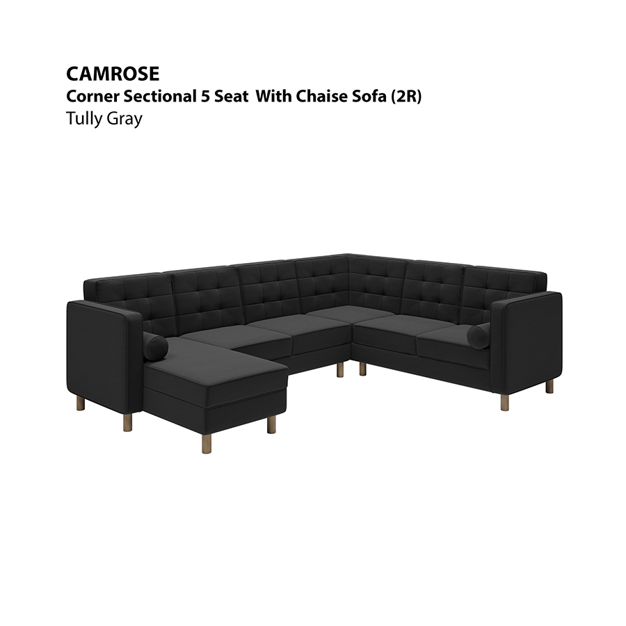 MORE CAMROSE OPTIONS Camrose Corner Sectional 5 Seat with Chaise (2R) Sofa Camrose Corner Sectional 5 Seat with Chaise (2R) Sofa Leatherette Tully Gray Mandaue Foam