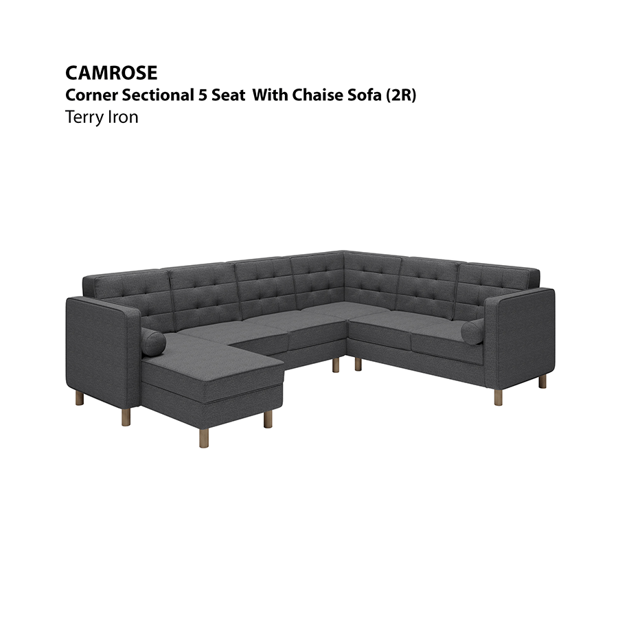 MORE CAMROSE OPTIONS Camrose Corner Sectional 5 Seat with Chaise (2R) Sofa Camrose Corner Sectional 5 Seat with Chaise (2R) Sofa Lux Terry Iron Mandaue Foam
