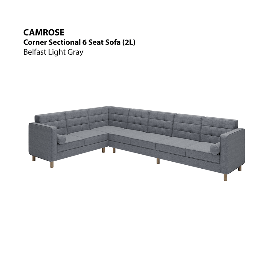 MORE CAMROSE OPTIONS Camrose Corner Sectional 6 Seat (2L) Sofa Camrose Corner Sectional 6 Seat (2L) Sofa Fabric Belfast Light Gray Mandaue Foam