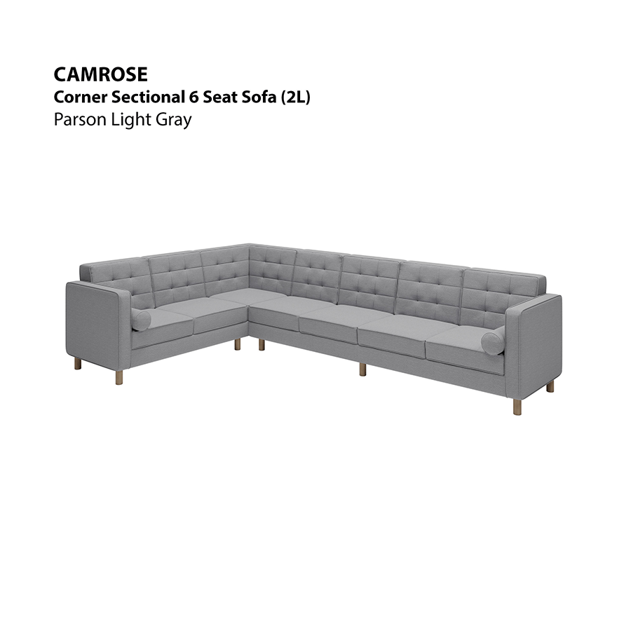 MORE CAMROSE OPTIONS Camrose Corner Sectional 6 Seat (2L) Sofa Camrose Corner Sectional 6 Seat (2L) Sofa Fabric Parson Light Gray Mandaue Foam