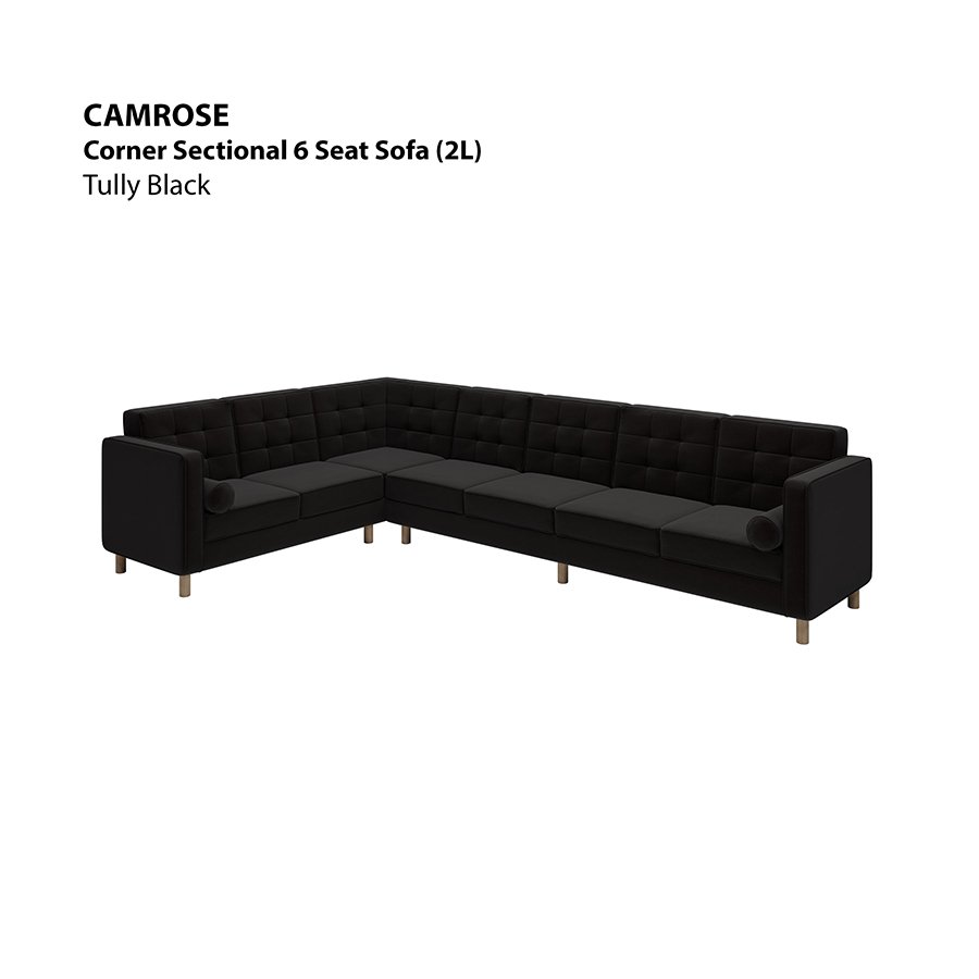 MORE CAMROSE OPTIONS Camrose Corner Sectional 6 Seat (2L) Sofa Camrose Corner Sectional 6 Seat (2L) Sofa Leatherette Tully Black Mandaue Foam