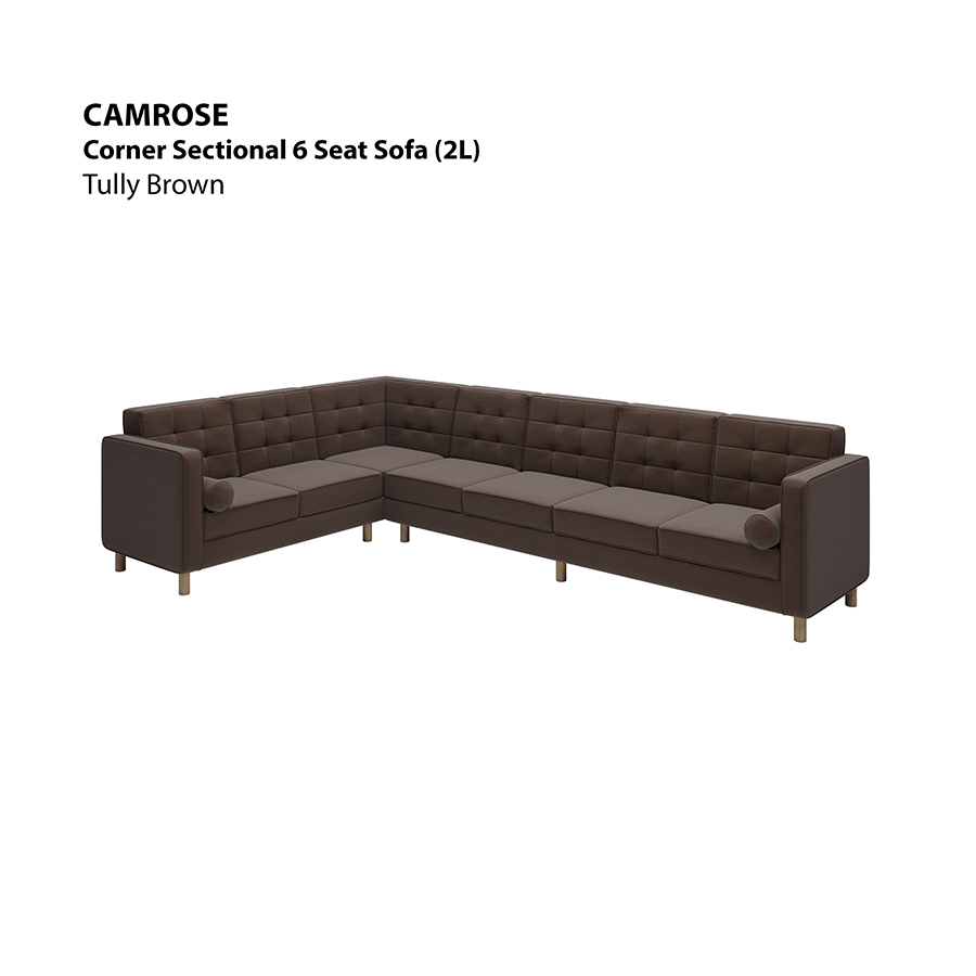 MORE CAMROSE OPTIONS Camrose Corner Sectional 6 Seat (2L) Sofa Camrose Corner Sectional 6 Seat (2L) Sofa Leatherette Tully Brown Mandaue Foam