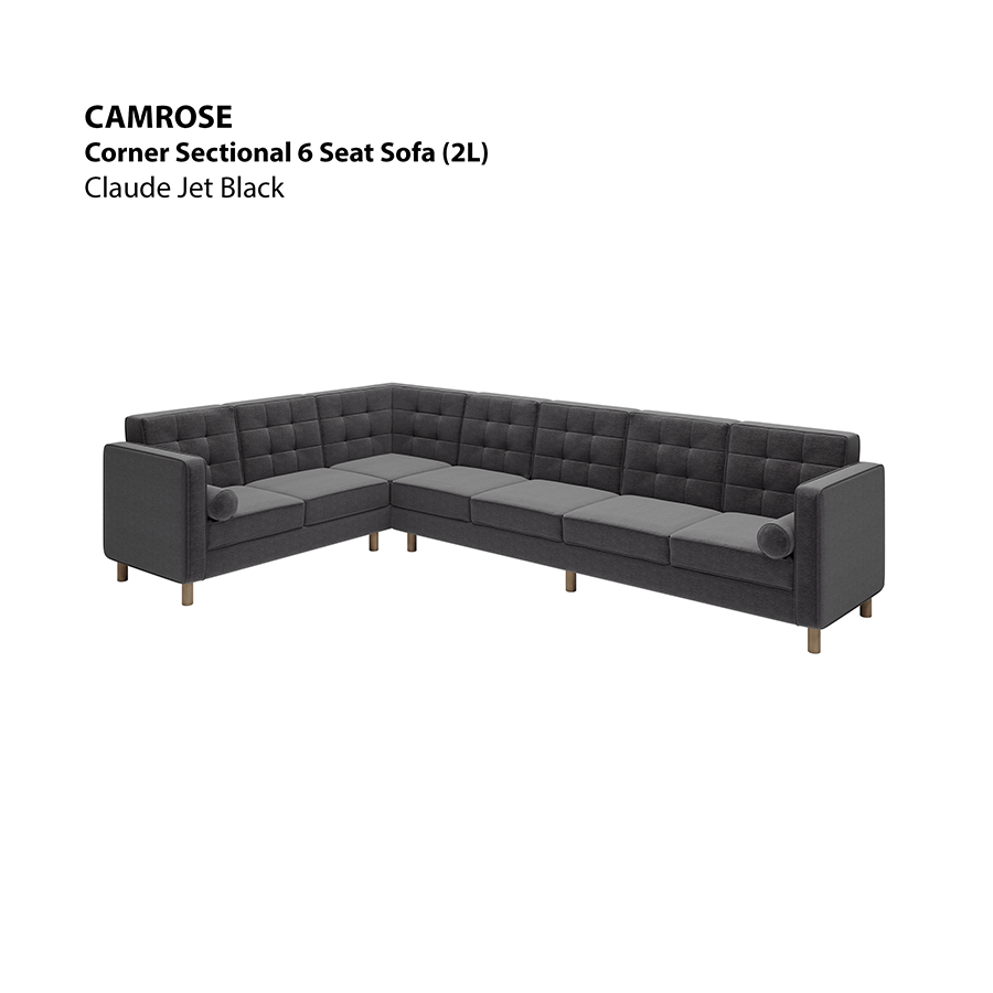 MORE CAMROSE OPTIONS Camrose Corner Sectional 6 Seat (2L) Sofa Camrose Corner Sectional 6 Seat (2L) Sofa Lux Claude Jet Black Mandaue Foam