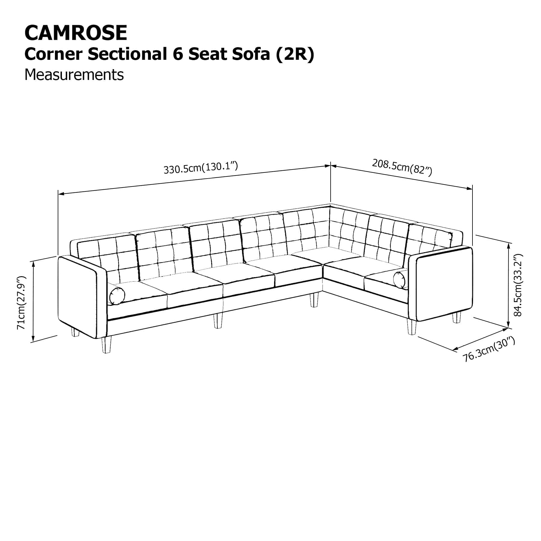 Camrose Corner Sectional 6 Seat (2R) Sofa