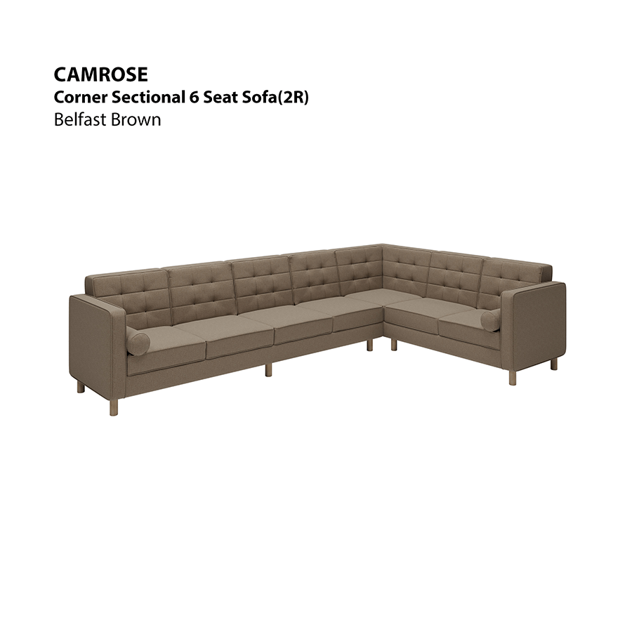 MORE CAMROSE OPTIONS Camrose Corner Sectional 6 Seat (2R) Sofa Camrose Corner Sectional 6 Seat (2R) Sofa Fabric Belfast Brown Mandaue Foam
