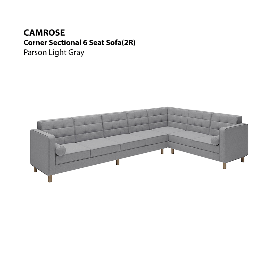 MORE CAMROSE OPTIONS Camrose Corner Sectional 6 Seat (2R) Sofa Camrose Corner Sectional 6 Seat (2R) Sofa Fabric Parson Light Gray Mandaue Foam