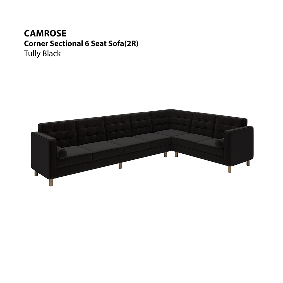 MORE CAMROSE OPTIONS Camrose Corner Sectional 6 Seat (2R) Sofa Camrose Corner Sectional 6 Seat (2R) Sofa Leatherette Tully Black Mandaue Foam