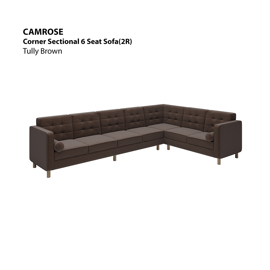 MORE CAMROSE OPTIONS Camrose Corner Sectional 6 Seat (2R) Sofa Camrose Corner Sectional 6 Seat (2R) Sofa Leatherette Tully Brown Mandaue Foam