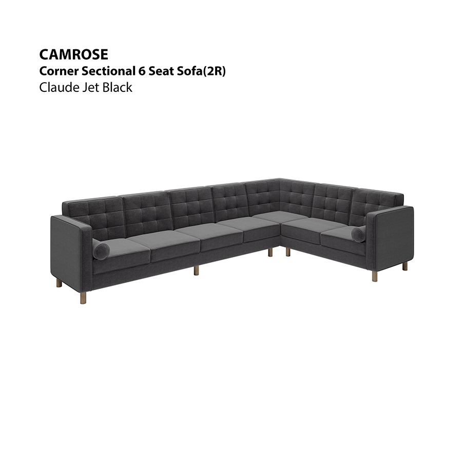 MORE CAMROSE OPTIONS Camrose Corner Sectional 6 Seat (2R) Sofa Camrose Corner Sectional 6 Seat (2R) Sofa Lux Claude Jet Black Mandaue Foam