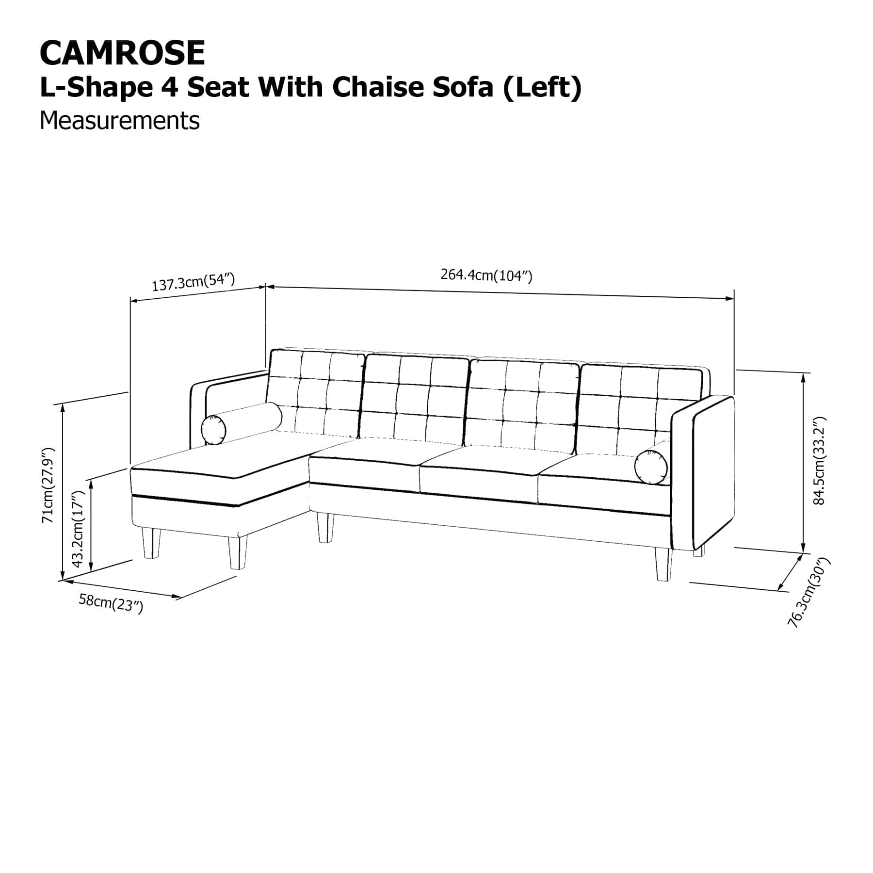 Camrose L-shape 4 Seat with Chaise (Left Facing) Sofa