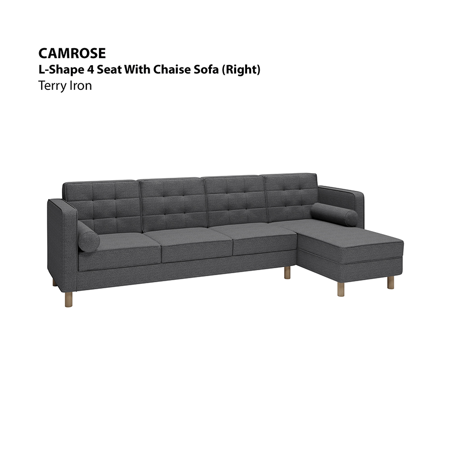 MORE CAMROSE OPTIONS Camrose L-shape 4 Seat with Chaise (Right Facing) Sofa Camrose L-shape 4 Seat with Chaise (Right Facing) Sofa Lux Terry Iron Mandaue Foam