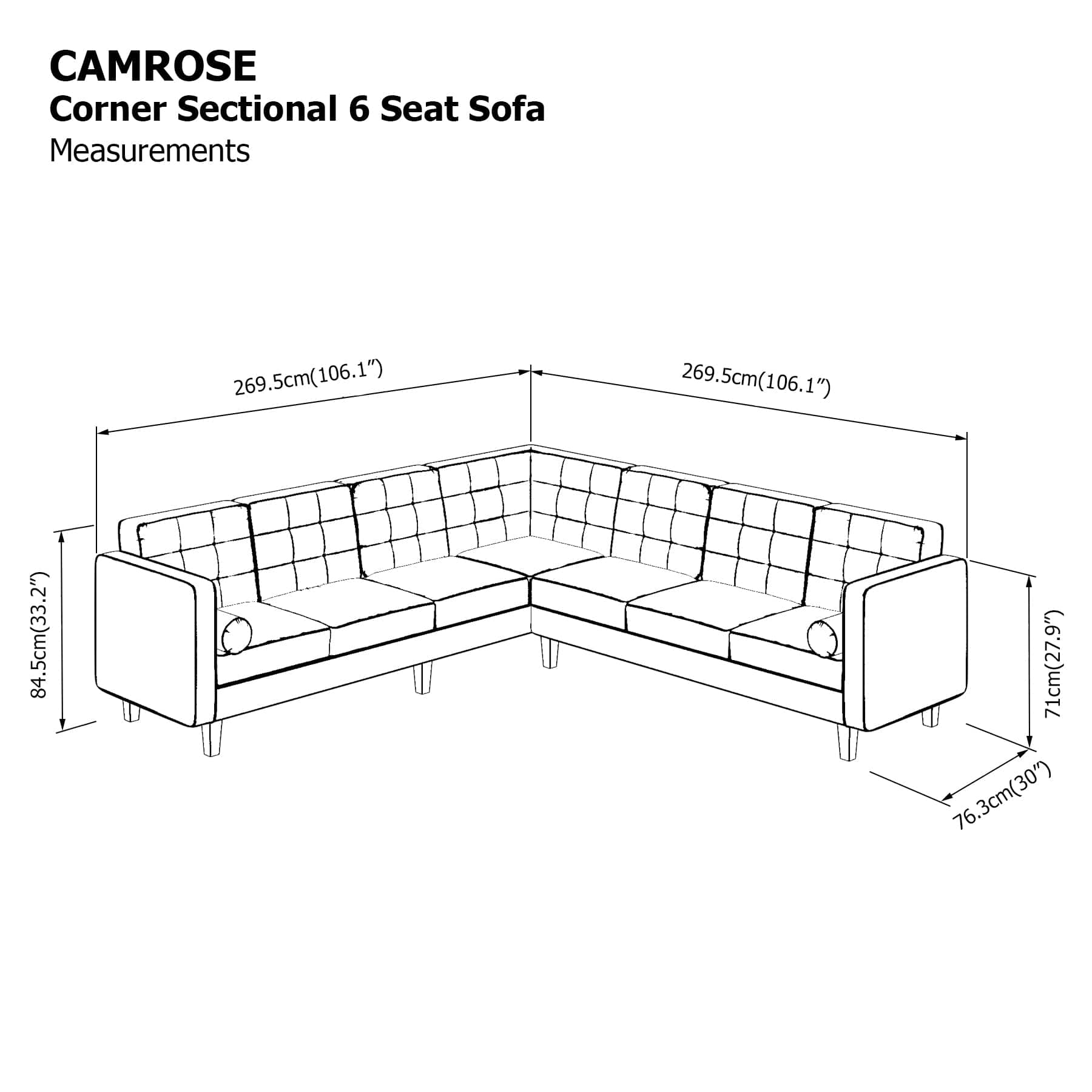 Camrose Sectional 6 Seat Corner Sofa