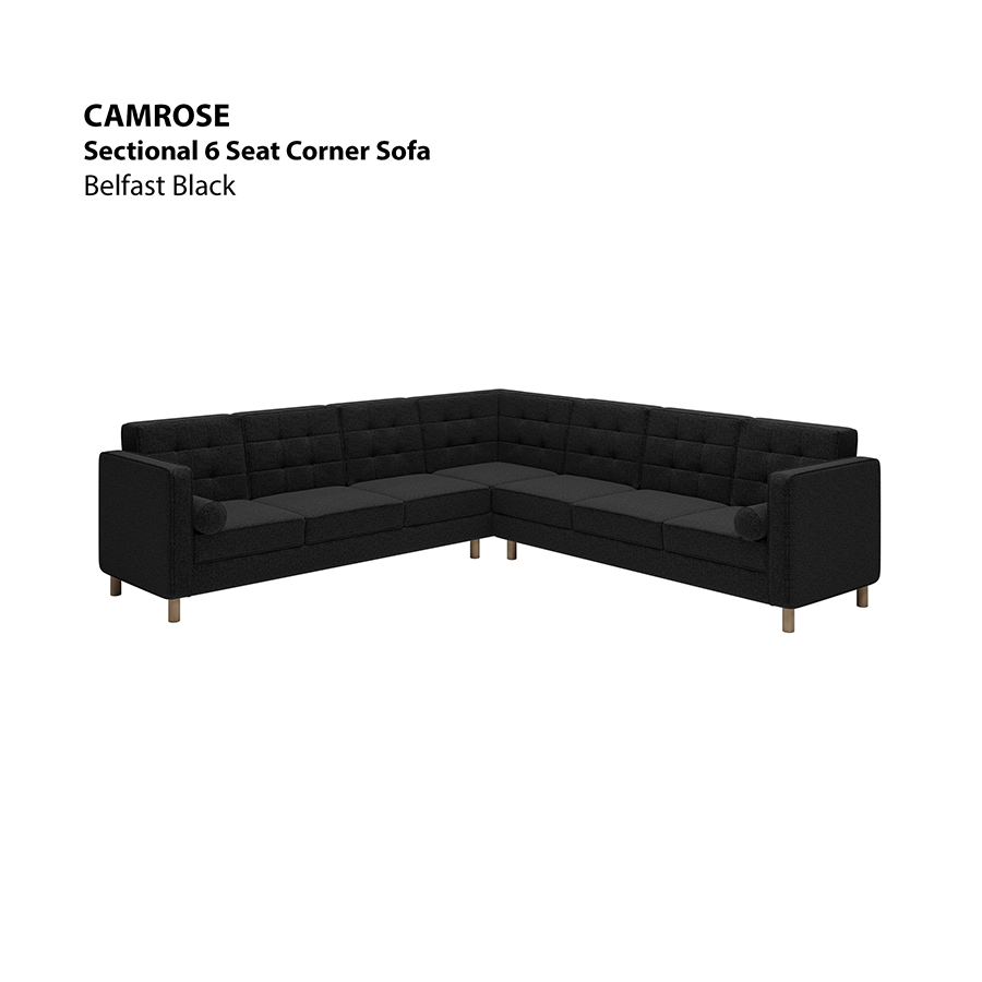MORE CAMROSE OPTIONS Camrose Sectional 6 Seat Corner Sofa Camrose Sectional 6 Seat Corner Sofa Fabric Belfast Black Mandaue Foam
