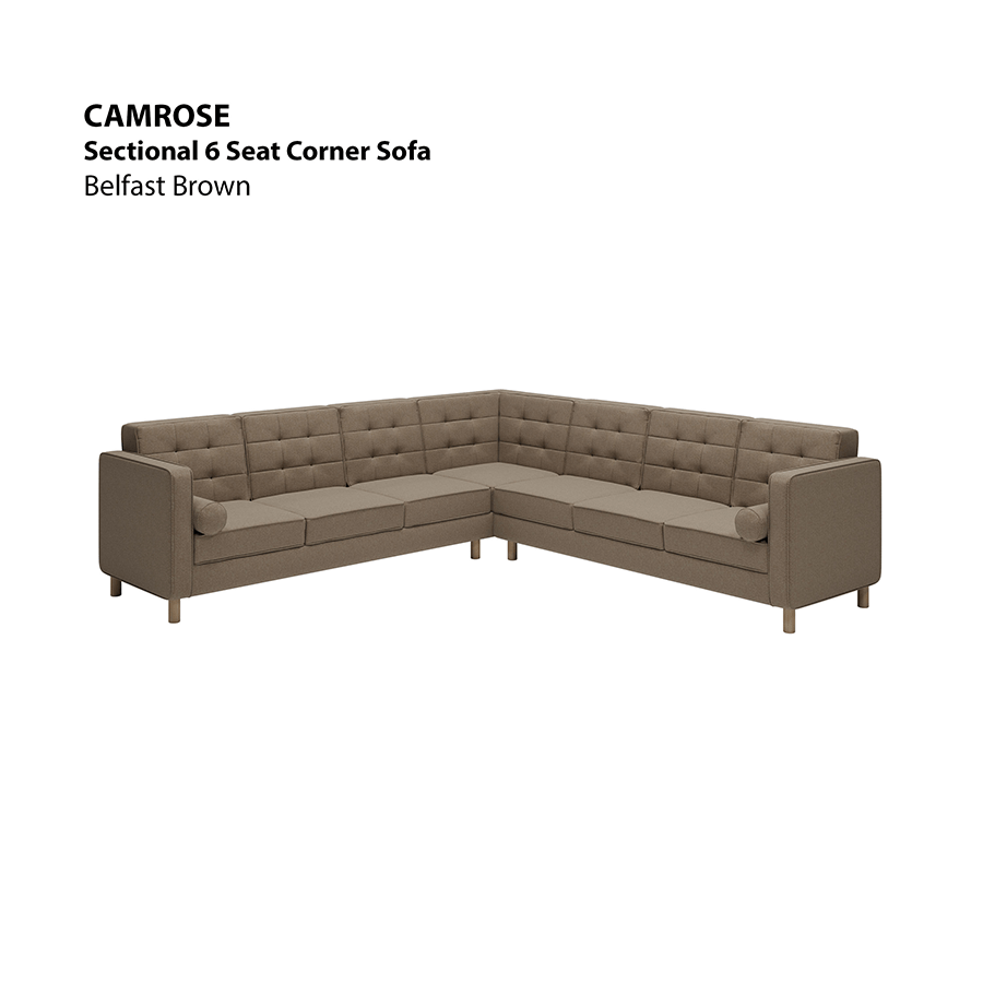 MORE CAMROSE OPTIONS Camrose Sectional 6 Seat Corner Sofa Camrose Sectional 6 Seat Corner Sofa Fabric Belfast Brown Mandaue Foam