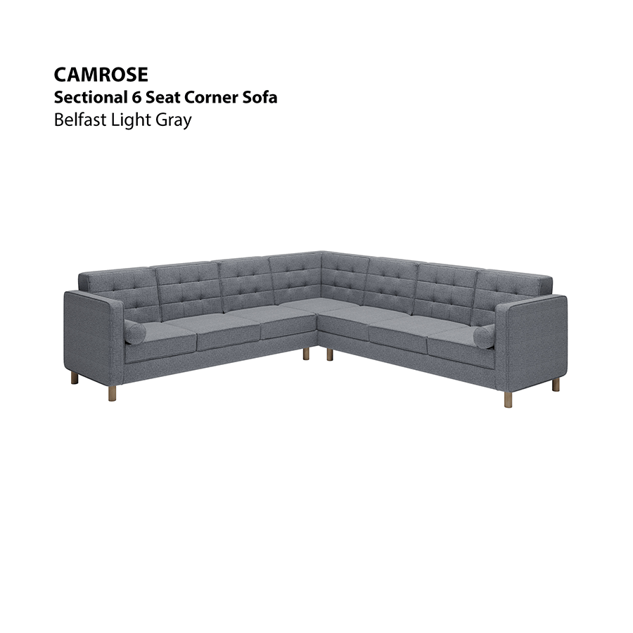 MORE CAMROSE OPTIONS Camrose Sectional 6 Seat Corner Sofa Camrose Sectional 6 Seat Corner Sofa Fabric Belfast Light Gray Mandaue Foam