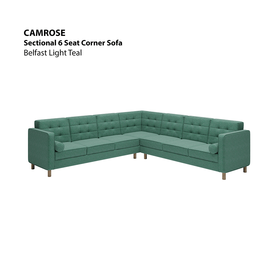 MORE CAMROSE OPTIONS Camrose Sectional 6 Seat Corner Sofa Camrose Sectional 6 Seat Corner Sofa Fabric Belfast Light Teal Mandaue Foam