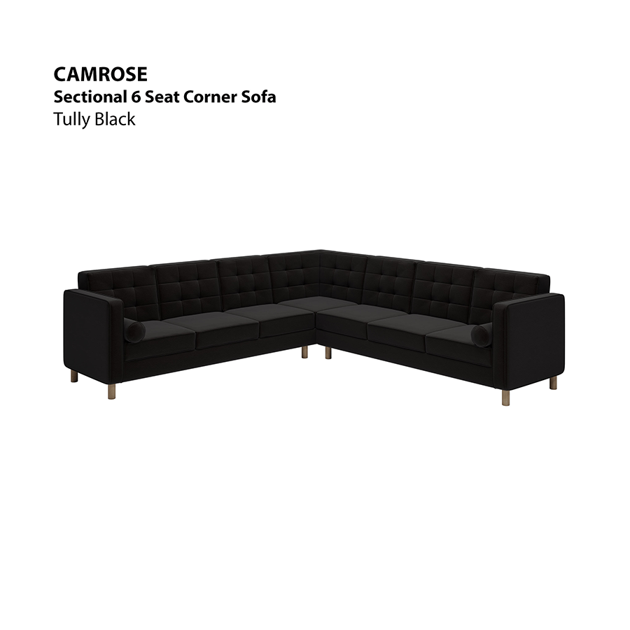 MORE CAMROSE OPTIONS Camrose Sectional 6 Seat Corner Sofa Camrose Sectional 6 Seat Corner Sofa Leatherette Tully Black Mandaue Foam