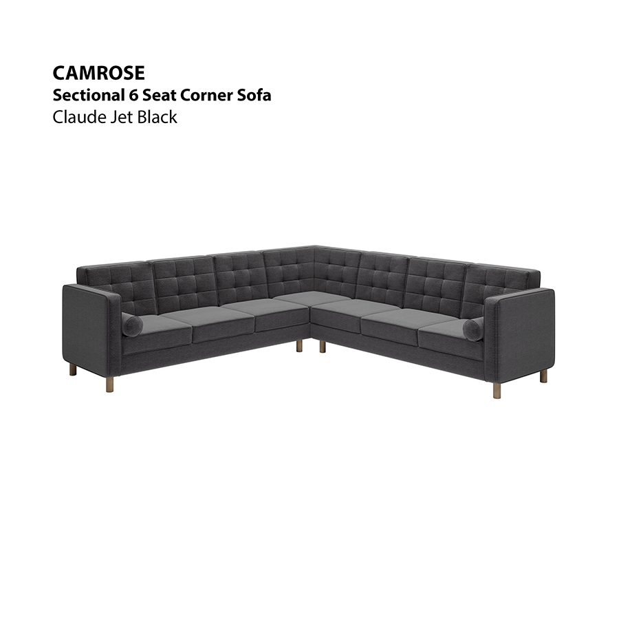 MORE CAMROSE OPTIONS Camrose Sectional 6 Seat Corner Sofa Camrose Sectional 6 Seat Corner Sofa Lux Claude Jet Black Mandaue Foam