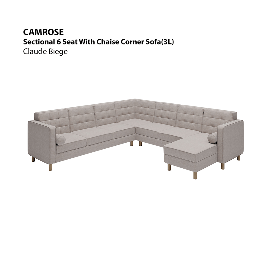 MORE CAMROSE OPTIONS Camrose Sectional 6 Seat Corner with Chaise (3L) Sofa Camrose Sectional 6 Seat Corner with Chaise (3L) Sofa Lux Claude Beige Mandaue Foam