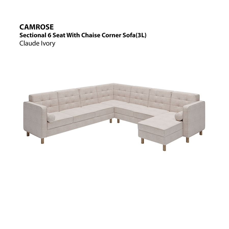 MORE CAMROSE OPTIONS Camrose Sectional 6 Seat Corner with Chaise (3L) Sofa Camrose Sectional 6 Seat Corner with Chaise (3L) Sofa Lux Claude Ivory Mandaue Foam