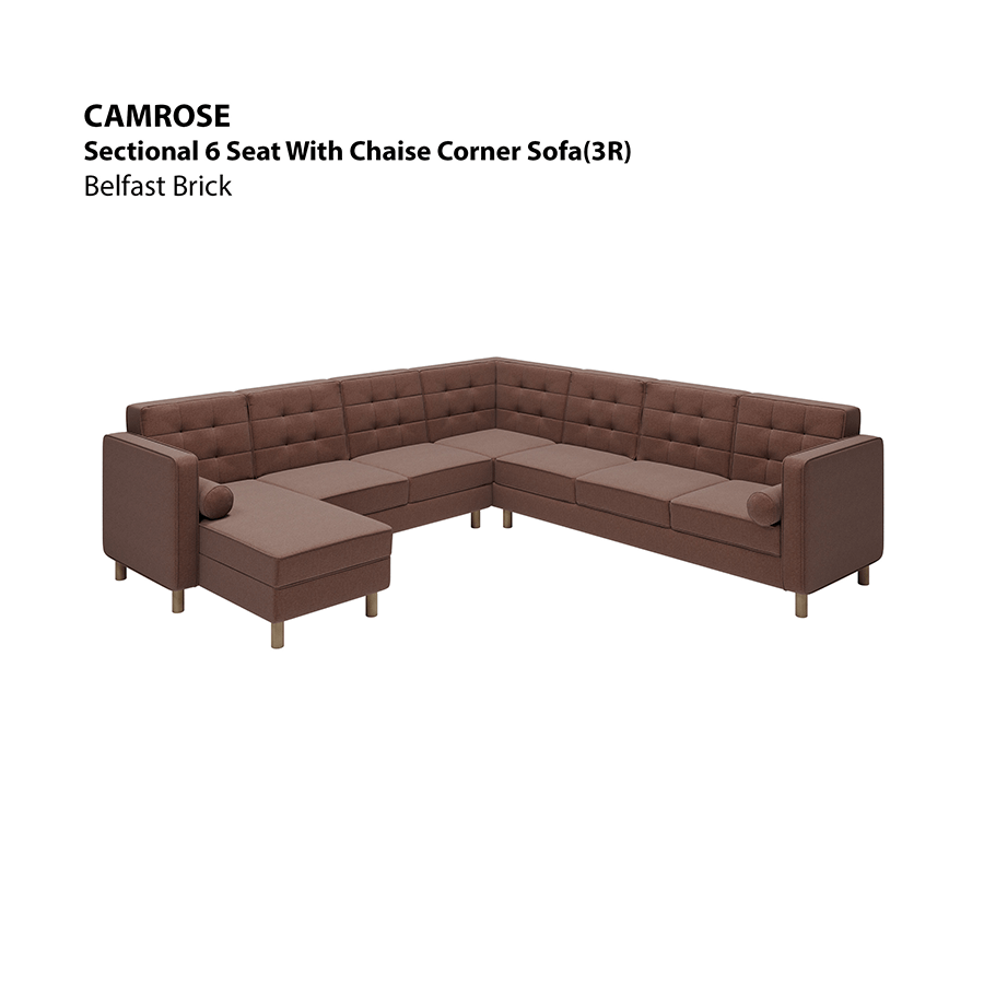 MORE CAMROSE OPTIONS Camrose Sectional 6 Seat Corner with Chaise (3R) Sofa Camrose Sectional 6 Seat Corner with Chaise (3R) Sofa Fabric Belfast Brick Mandaue Foam