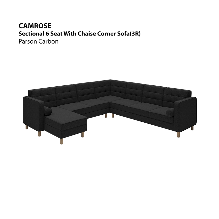 MORE CAMROSE OPTIONS Camrose Sectional 6 Seat Corner with Chaise (3R) Sofa Camrose Sectional 6 Seat Corner with Chaise (3R) Sofa Fabric Parson Carbon Mandaue Foam