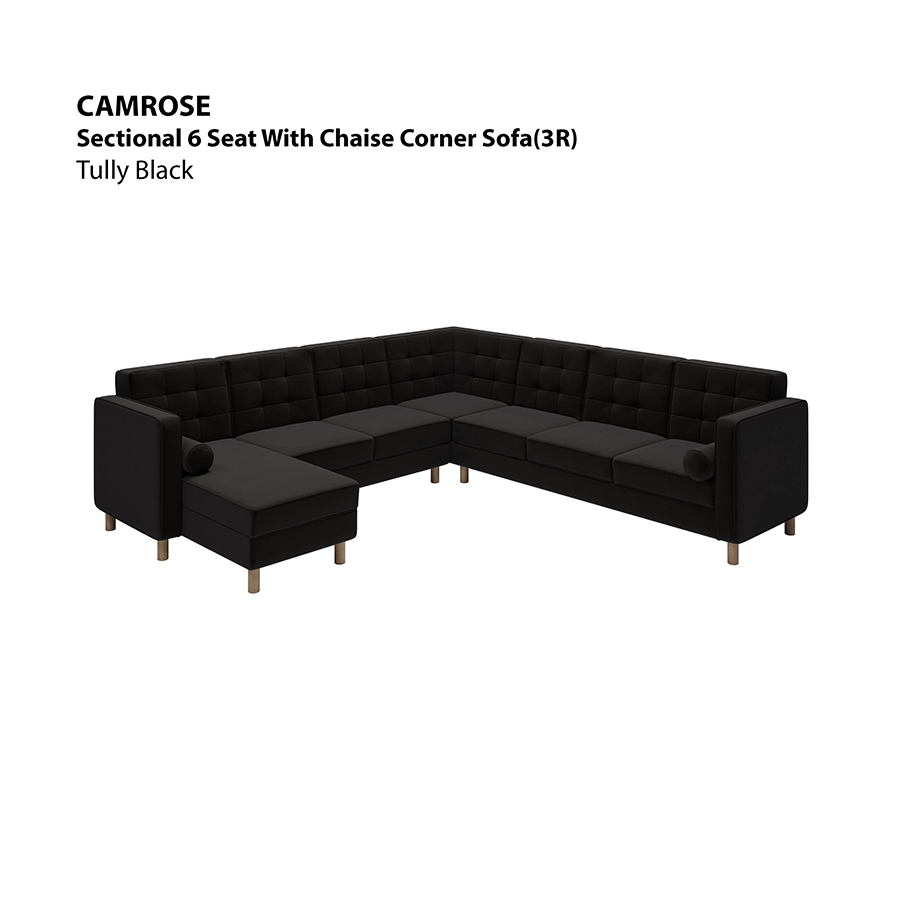 MORE CAMROSE OPTIONS Camrose Sectional 6 Seat Corner with Chaise (3R) Sofa Camrose Sectional 6 Seat Corner with Chaise (3R) Sofa Leatherette Tully Black Mandaue Foam