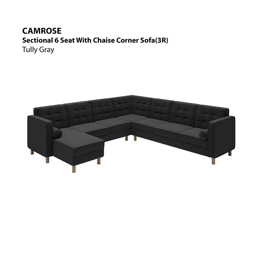 MORE CAMROSE OPTIONS Camrose Sectional 6 Seat Corner with Chaise (3R) Sofa Camrose Sectional 6 Seat Corner with Chaise (3R) Sofa Leatherette Tully Gray Mandaue Foam