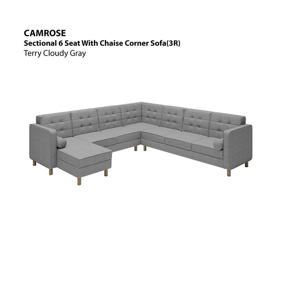 MORE CAMROSE OPTIONS Camrose Sectional 6 Seat Corner with Chaise (3R) Sofa Camrose Sectional 6 Seat Corner with Chaise (3R) Sofa Lux Terry Cloudy Gray Mandaue Foam