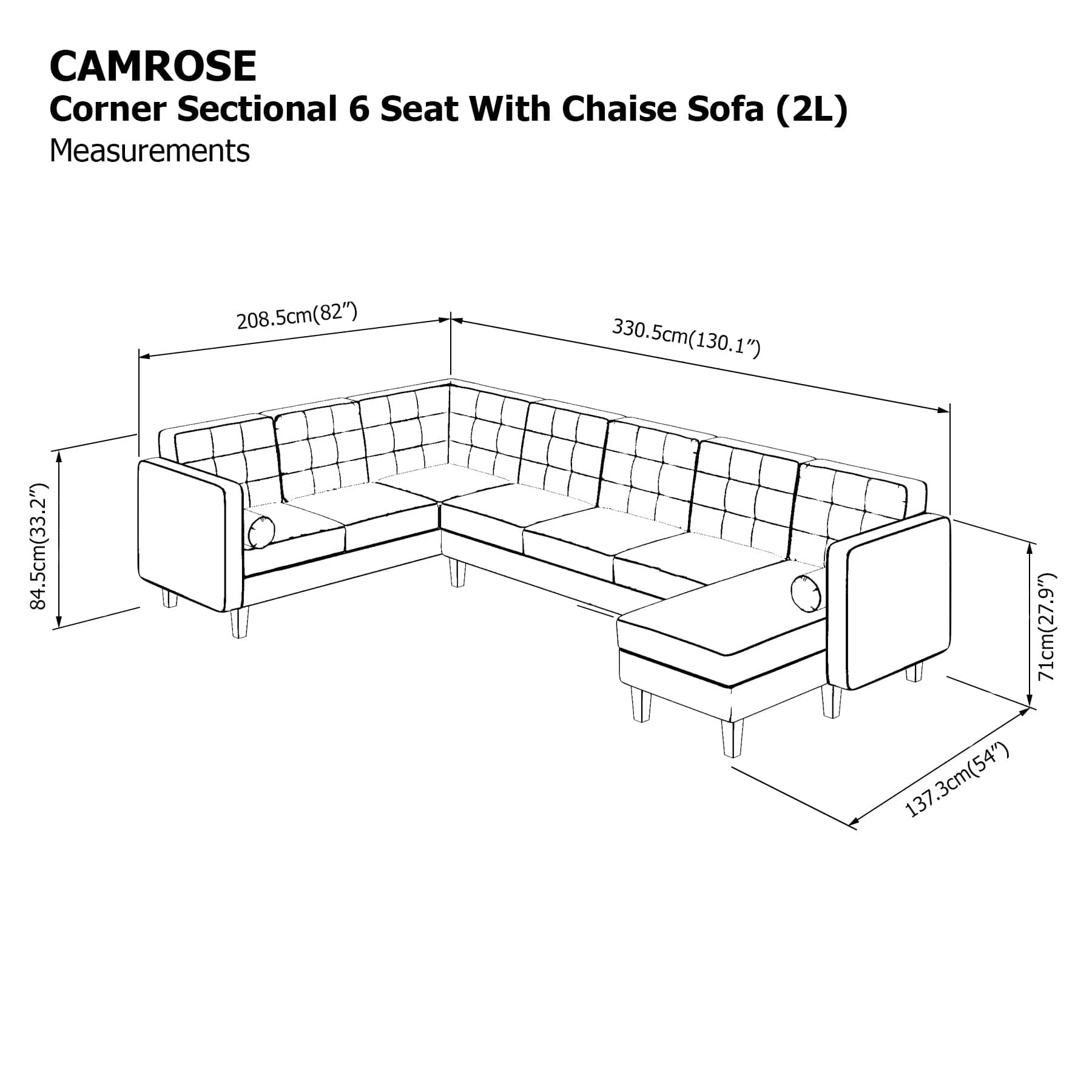 Camrose Sectional 6 Seat with Chaise (2L) Sofa