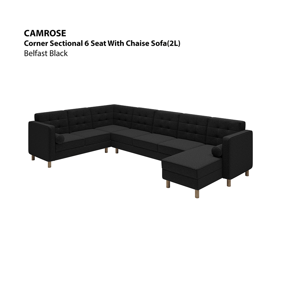 MORE CAMROSE OPTIONS Camrose Sectional 6 Seat with Chaise (2L) Sofa Camrose Sectional 6 Seat with Chaise (2L) Sofa Fabric Belfast Black Mandaue Foam