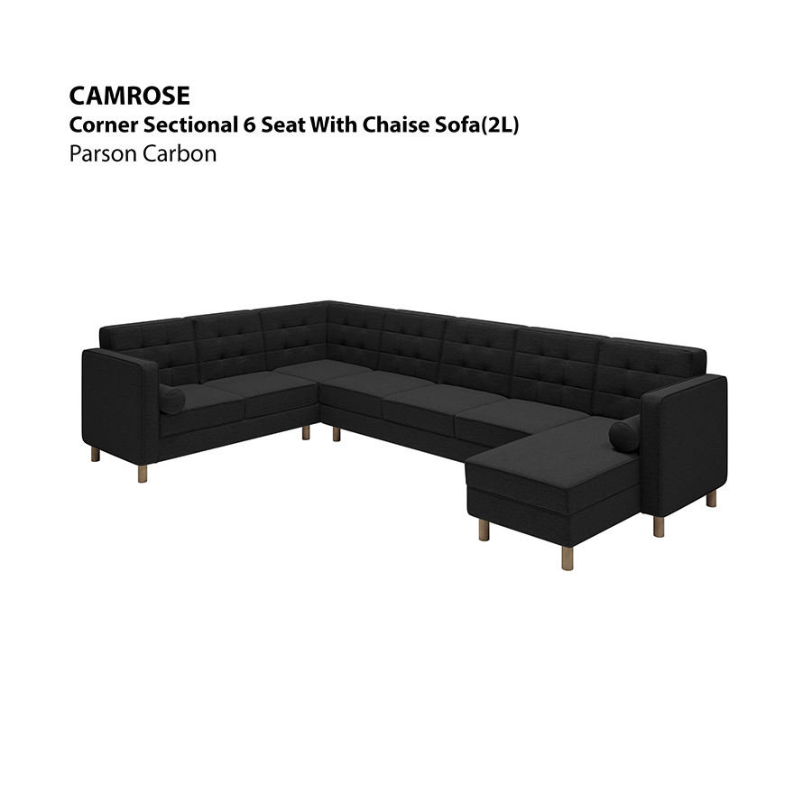 MORE CAMROSE OPTIONS Camrose Sectional 6 Seat with Chaise (2L) Sofa Camrose Sectional 6 Seat with Chaise (2L) Sofa Fabric Parson Carbon Mandaue Foam