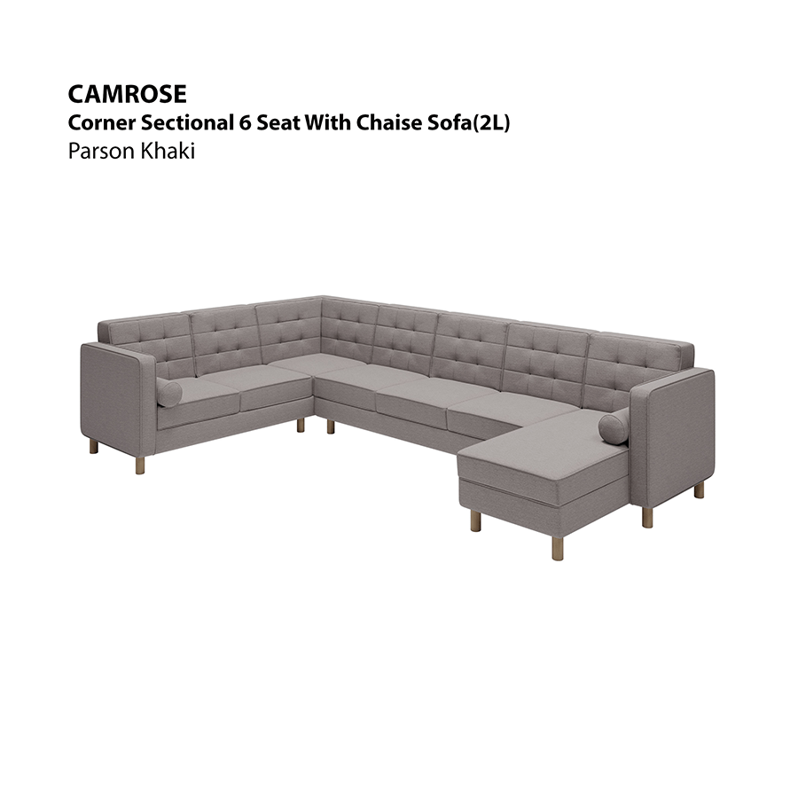 MORE CAMROSE OPTIONS Camrose Sectional 6 Seat with Chaise (2L) Sofa Camrose Sectional 6 Seat with Chaise (2L) Sofa Fabric Parson Khaki Mandaue Foam