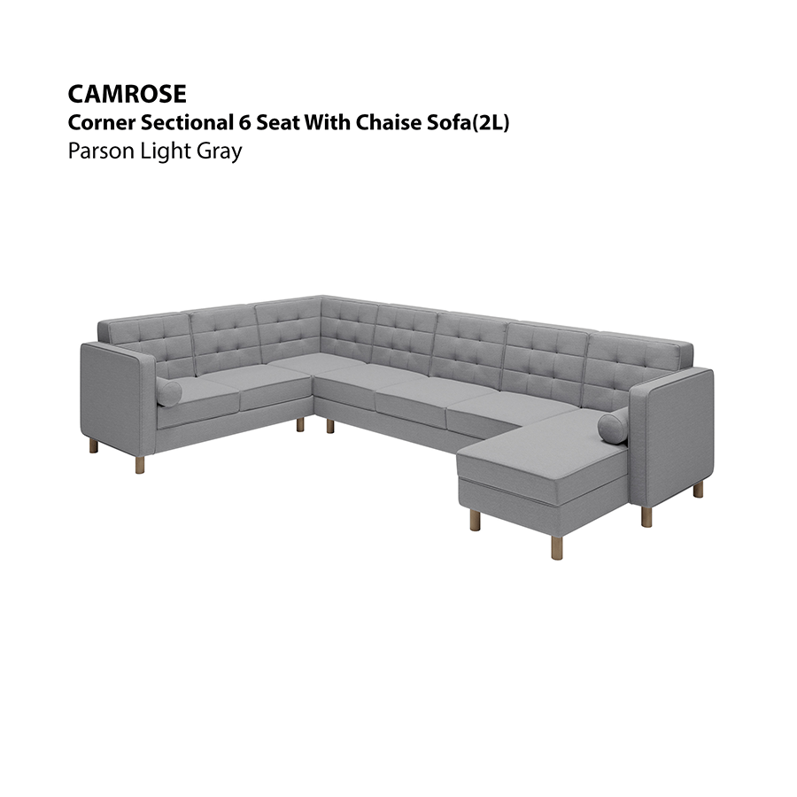 MORE CAMROSE OPTIONS Camrose Sectional 6 Seat with Chaise (2L) Sofa Camrose Sectional 6 Seat with Chaise (2L) Sofa Fabric Parson Light Gray Mandaue Foam