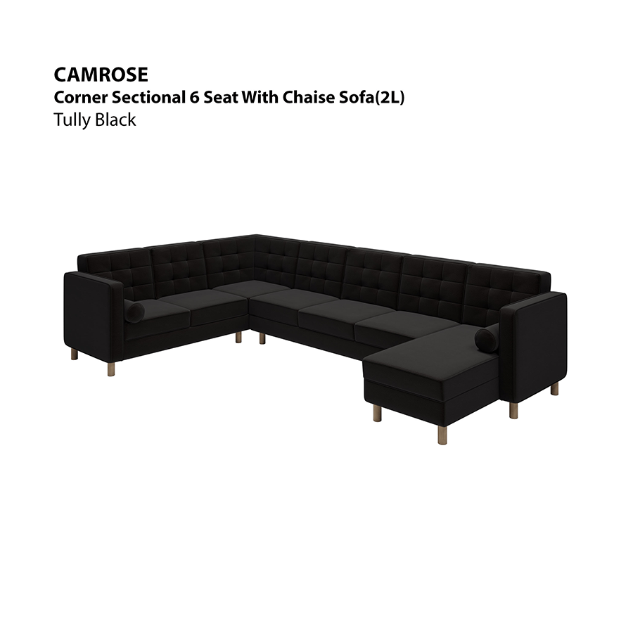 MORE CAMROSE OPTIONS Camrose Sectional 6 Seat with Chaise (2L) Sofa Camrose Sectional 6 Seat with Chaise (2L) Sofa Leatherette Tully Black Mandaue Foam