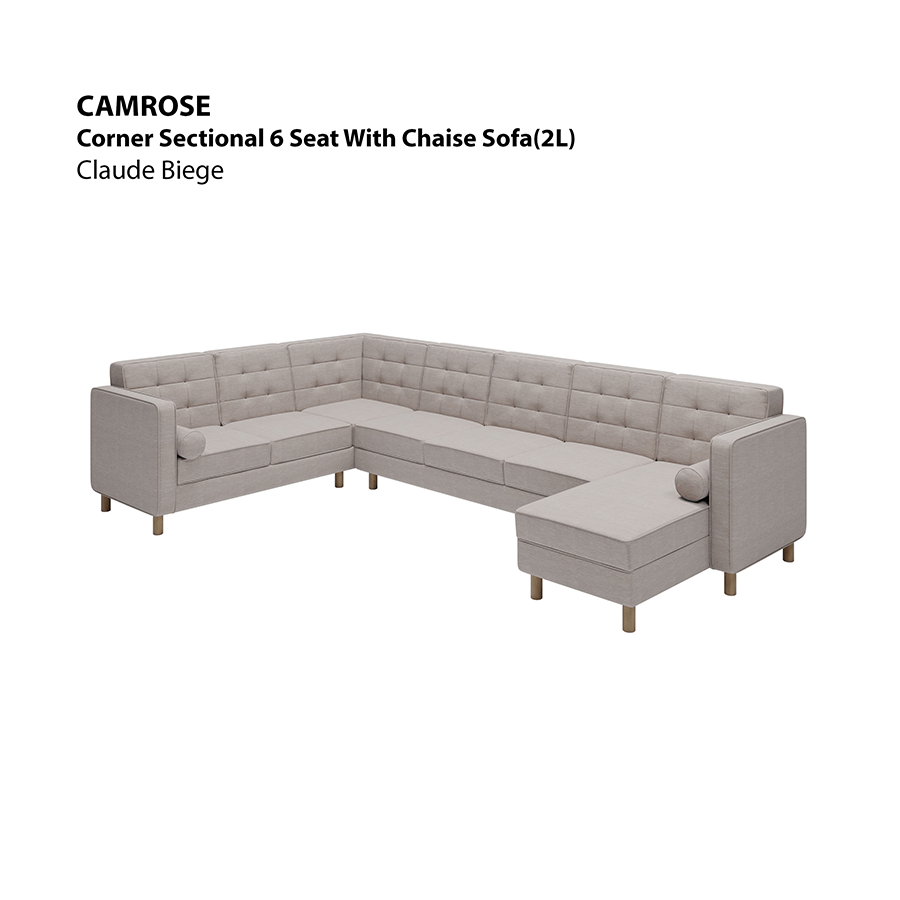 MORE CAMROSE OPTIONS Camrose Sectional 6 Seat with Chaise (2L) Sofa Camrose Sectional 6 Seat with Chaise (2L) Sofa Lux Claude Beige Mandaue Foam